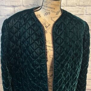 Vintage Edith Flagg Quilted Velvet Jacket NWT Three Flaggs Green Size 14